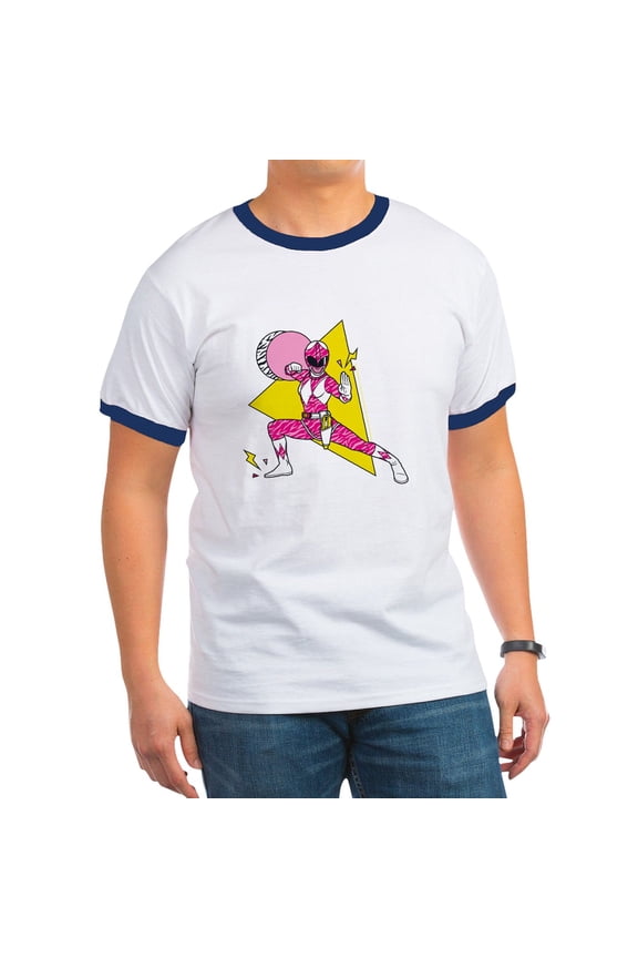 - Power Rangers Pink Ranger Def Men's Ringer T Shirt - 100% Cotton Ringed T-Shirt