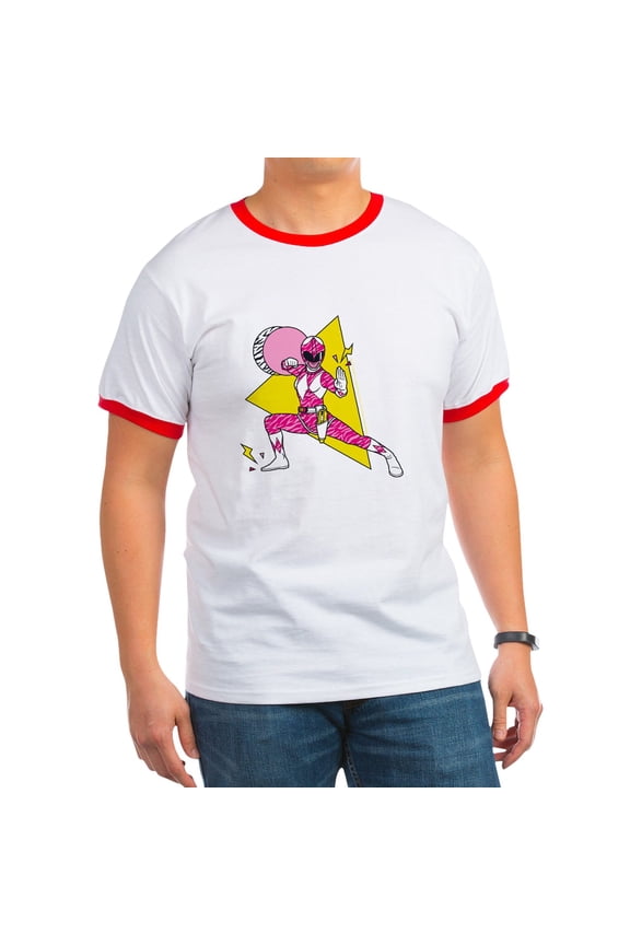 - Power Rangers Pink Ranger Def Men's Ringer T Shirt - 100% Cotton Ringed T-Shirt