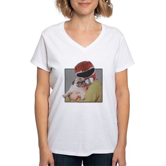 CafePress - Power Rangers Red Ranger Cu Women's V Neck T Shirt - Womens Cotton V-Neck T-shirt