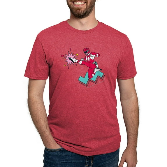 CafePress - Power Rangers Red Ranger Kick Men's Deluxe T Shirt - Mens Tri-blend T-Shirt