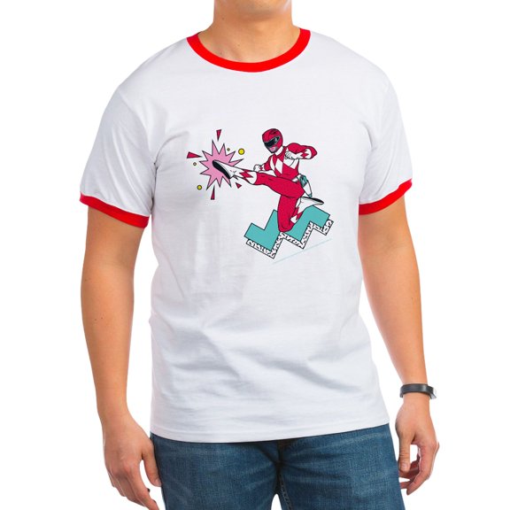 CafePress - Power Rangers Red Ranger Kick Men's Ringer T Shirt - 100% Cotton Ringed T-Shirt