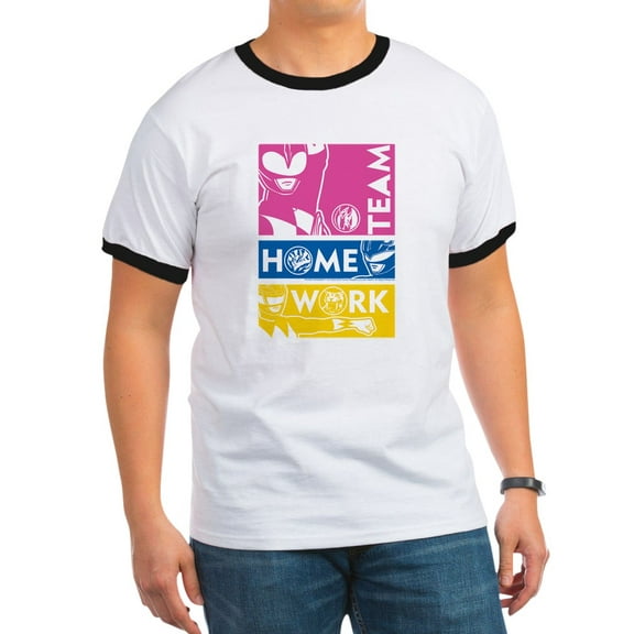 CafePress - Power Rangers Team Home Work Men's Ringer T Shirt - 100% Cotton Ringed T-Shirt