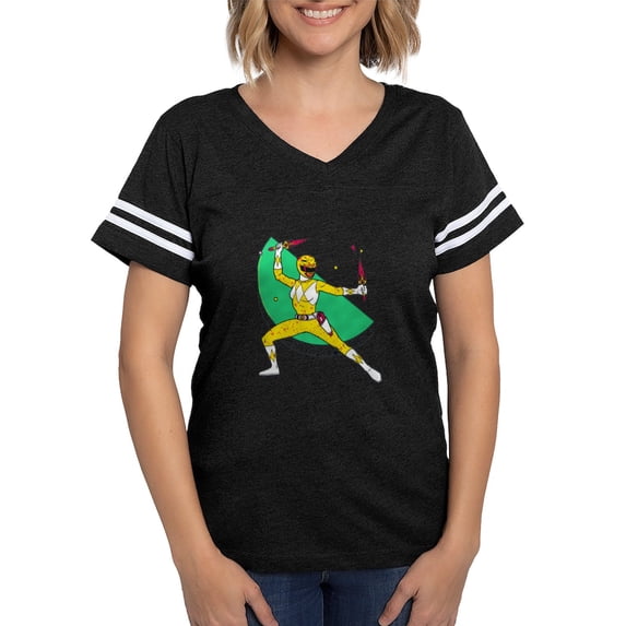 CafePress - Power Rangers Yellow Rang Women's Football T Shirt - Womens Football Shirt