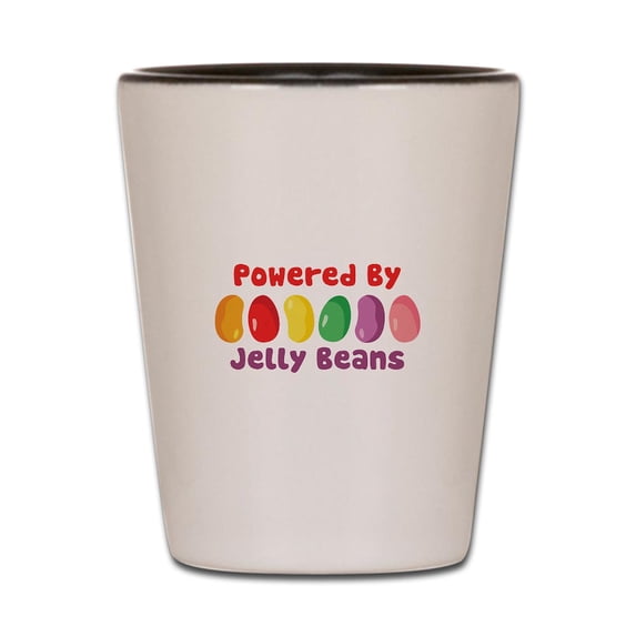 CafePress - Powered By Jelly Beans - White/Black Shot Glass, Unique and Funny Shot Glass