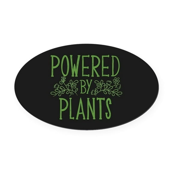 CafePress - Powered By Plants - Oval Car Magnet