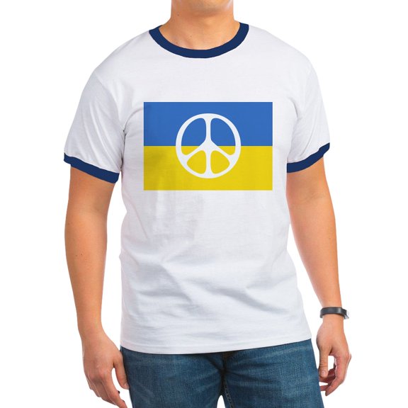 CafePress - Pray For Peace In Ukraine T Shirt - 100% Cotton Ringed T-Shirt