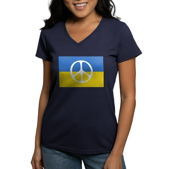 CafePress - Pray For Peace In Ukraine T Shirt - Women's V-Neck Dark T-Shirt