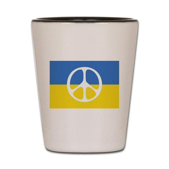 CafePress - Pray For Peace In Ukraine - White/Black Shot Glass, Unique and Funny Shot Glass