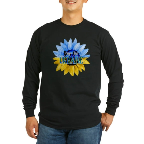 CafePress - Pray For Ukraine Blue And Yellow Sunflower Long Sl - Long Sleeve Dark T-Shirt