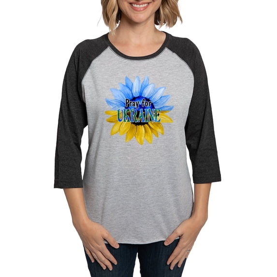 CafePress - Pray For Ukraine Blue And Yellow Sunflower Long Sl - Womens Baseball Tee