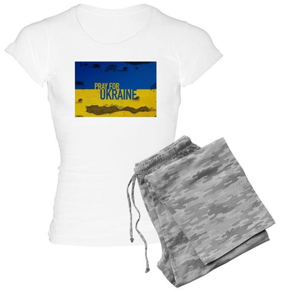 CafePress - Pray For Ukraine Sweatshirt, Stand With Uk Pajamas - Women's Short Sleeve Print T-Shirt and Pants Light Cotton Pajama Set