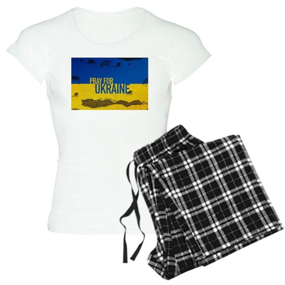 CafePress - Pray For Ukraine Sweatshirt, Stand With Uk Pajamas - Women's Short Sleeve Print T-Shirt and Pants Light Cotton Pajama Set