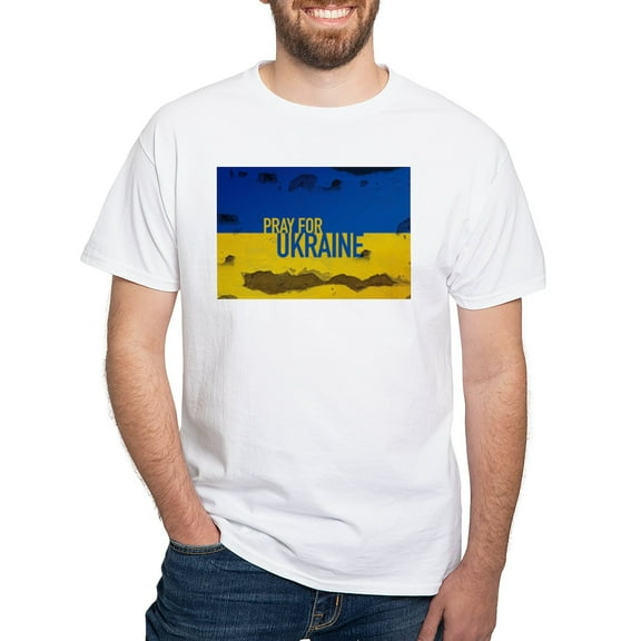 CafePress - Pray For Ukraine Sweatshirt, Stand With Uk T Shirt - Men's White Classic Cotton T-Shirts