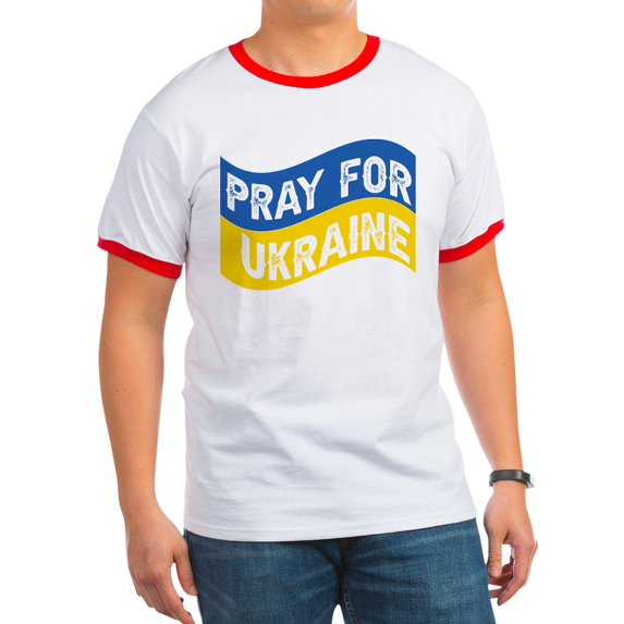 CafePress - Pray For Ukraine T Shirt - 100% Cotton Ringed T-Shirt