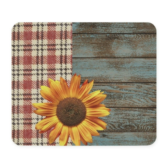 CafePress - Primitive Country Plaid Burlap Sunflower Mousepad - Non-slip Rubber Mousepad, Gaming Mouse Pad