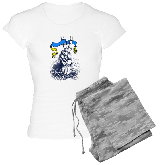 CafePress - Pro Ukraine Support Ukrainian Flag Peace S Pajamas - Women's Short Sleeve Print T-Shirt and Pants Light Cotton Pajama Set