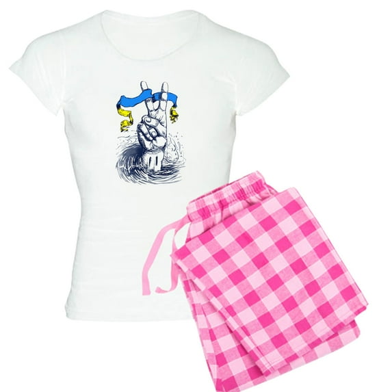 CafePress - Pro Ukraine Support Ukrainian Flag Peace S Pajamas - Women's Short Sleeve Print T-Shirt and Pants Light Cotton Pajama Set