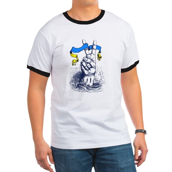 CafePress - Pro Ukraine Support Ukrainian Flag Peace S T Shirt - 100% Cotton Ringed T-Shirt