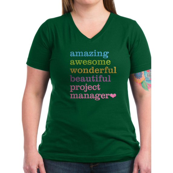 CafePress - Project Manager Women's V Neck Dark T Shirt - Women's V-Neck Dark T-Shirt