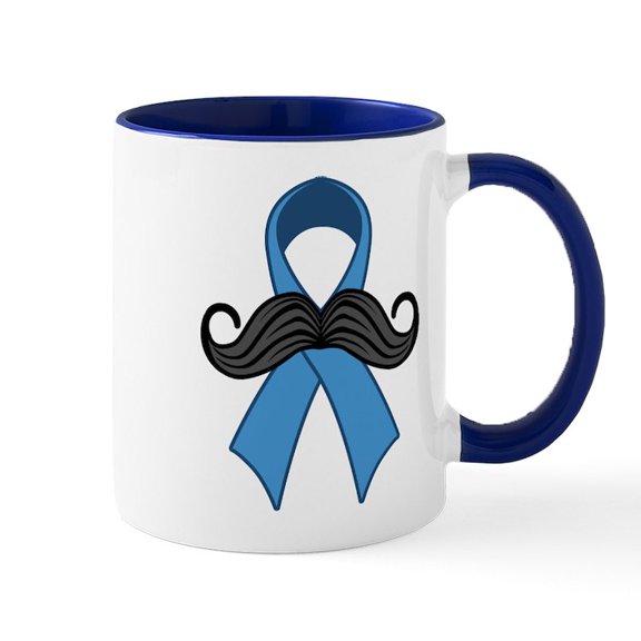 CafePress - Prostate Awareness Ribbon Moustache Mugs - 11 oz Ceramic Mug - Novelty Coffee Tea Cup