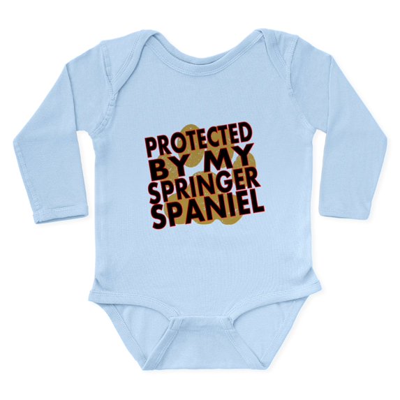 CafePress - Protected By My Springer Spaniel Body Suit - Long Sleeve Cotton Baby Bodysuit