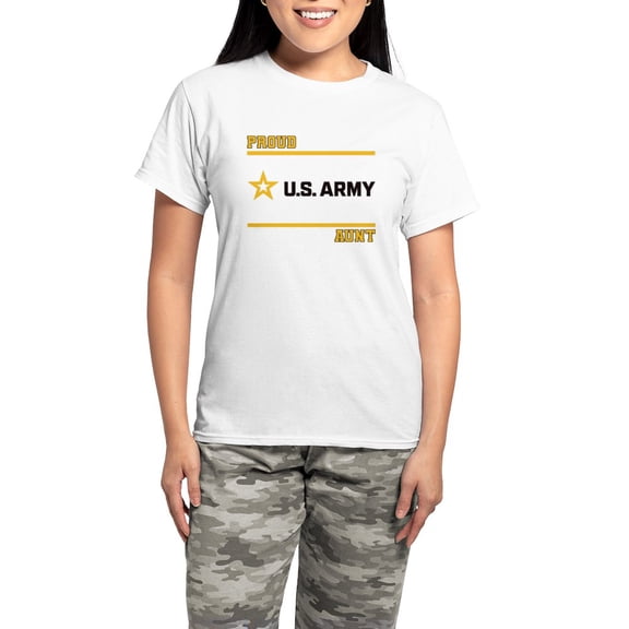 CafePress - Proud Army Aunt Black And Gold Pajamas - Women's Short Sleeve Print T-Shirt and Pants Light Cotton Pajama Set