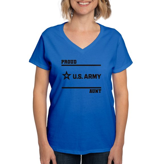 CafePress - Proud Army Aunt Black T Shirt - Women's V-Neck Dark T-Shirt