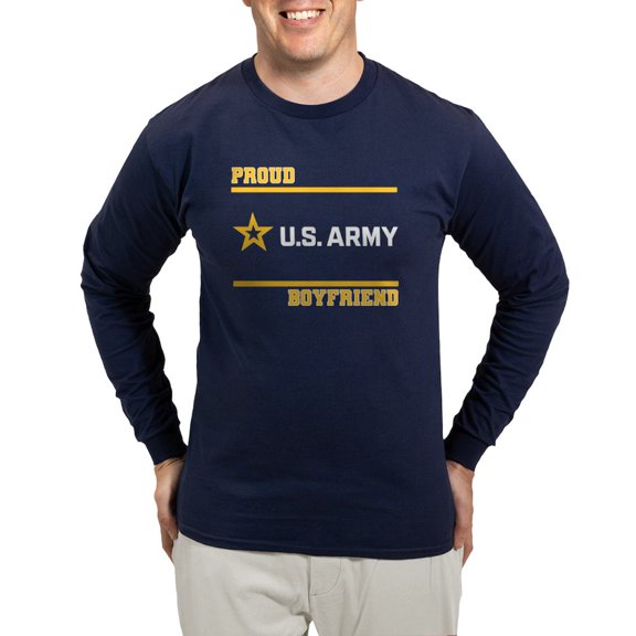CafePress - Proud Army Boyfriend White And Gold Long Sleeve T Shirt - Long Sleeve Dark T-Shirt