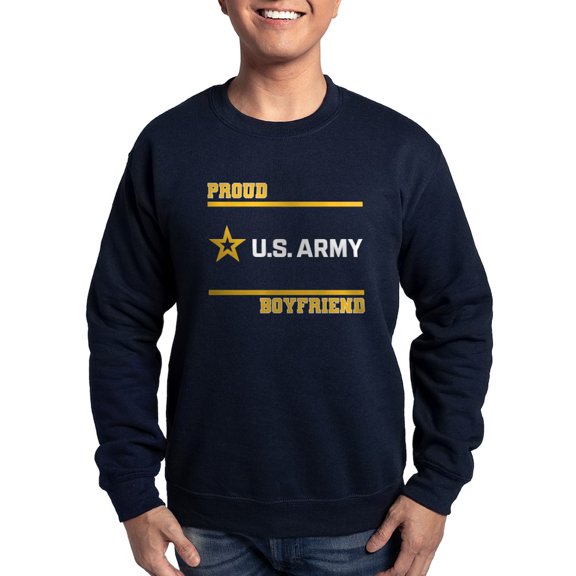 CafePress - Proud Army Boyfriend White And Gold Sweatshirt - Classic Crew Neck Sweatshirt
