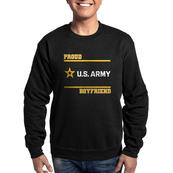 CafePress - Proud Army Boyfriend White And Gold Sweatshirt - Classic Crew Neck Sweatshirt