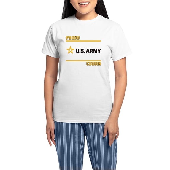 CafePress - Proud Army Cousin Black And Gold Pajamas - Women's Short Sleeve Print T-Shirt and Pants Light Cotton Pajama Set