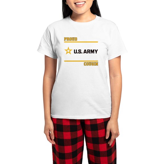 CafePress - Proud Army Cousin Black And Gold Pajamas - Women's Short Sleeve Print T-Shirt and Pants Light Cotton Pajama Set