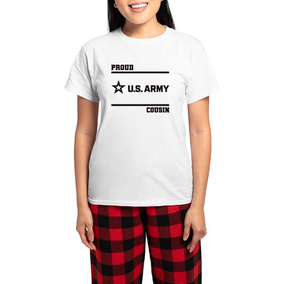 CafePress - Proud Army Cousin Black Pajamas - Women's Short Sleeve Print T-Shirt and Pants Light Cotton Pajama Set