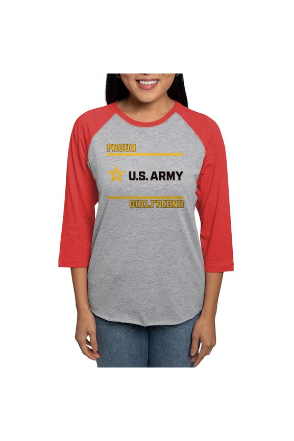 - Proud Army Girlfriend Black And Gold Long Sleeve T Shirt - Womens Baseball Tee