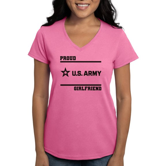 CafePress - Proud Army Girlfriend Black T Shirt - Women's V-Neck Dark T-Shirt
