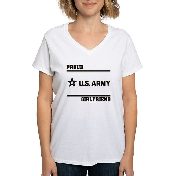 CafePress - Proud Army Girlfriend Black T Shirt - Womens Cotton V-Neck T-shirt