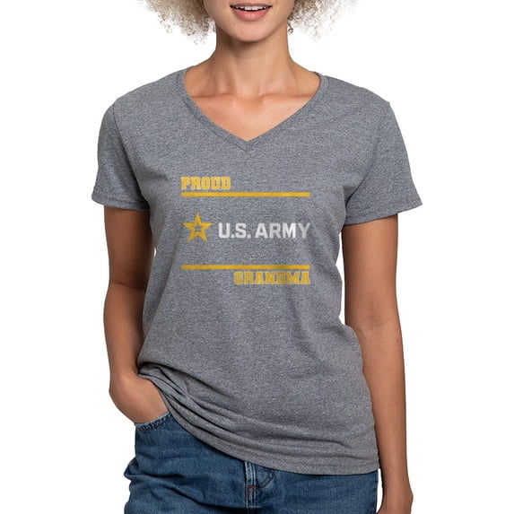 CafePress - Proud Army Grandma White And Gold T Shirt - Women's V-Neck Dark T-Shirt