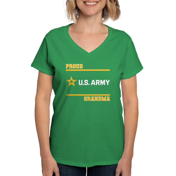 CafePress - Proud Army Grandma White And Gold T Shirt - Women's V-Neck Dark T-Shirt