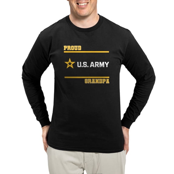 CafePress - Proud Army Grandpa White And Gold Long Sleeve T Shirt - Long Sleeve Dark T-Shirt