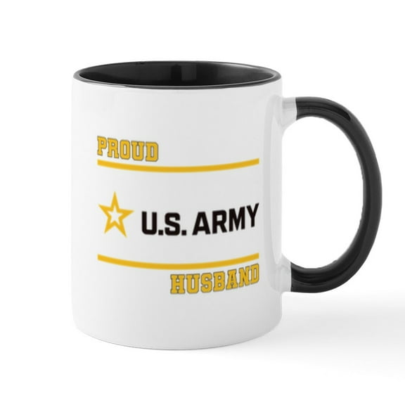 CafePress - Proud Army Husband Black And Gold Mugs - 11 oz Ceramic Mug - Novelty Coffee Tea Cup
