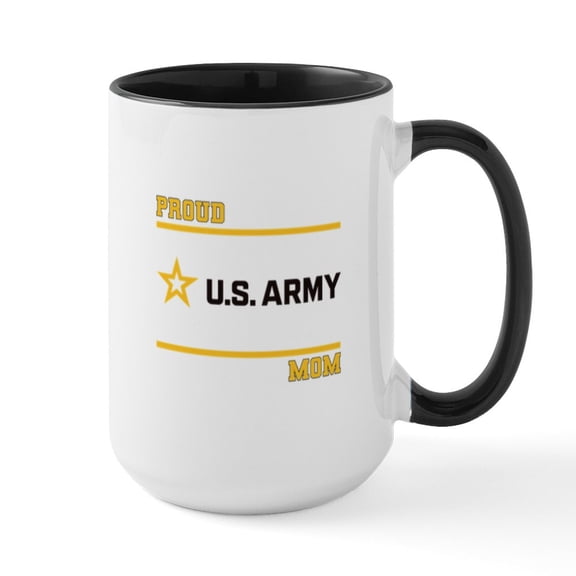 CafePress - Proud Army Mom Black And Gold Mugs - 15 oz Ceramic Large White Novelty Mug