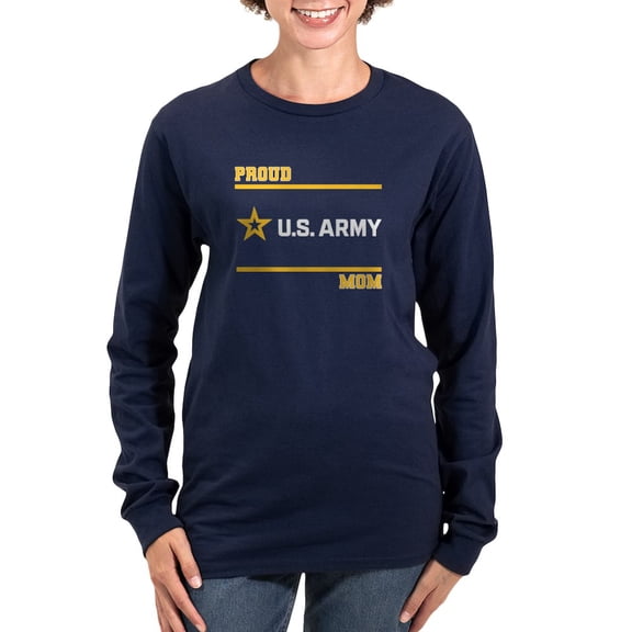 CafePress - Proud Army Mom White And Gold Long Sleeve T Shirt - Women's Long Sleeve Graphic Tee Casual Fit