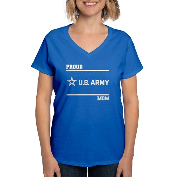 CafePress - Proud Army Mom White T Shirt - Women's V-Neck Dark T-Shirt