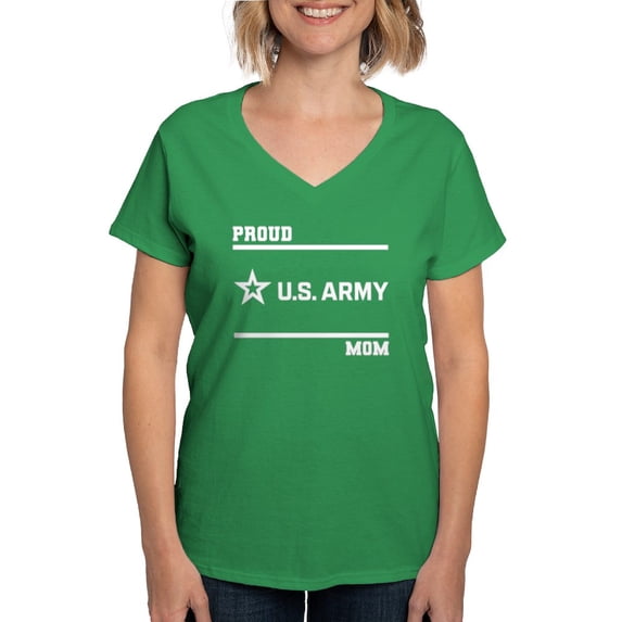 CafePress - Proud Army Mom White T Shirt - Women's V-Neck Dark T-Shirt