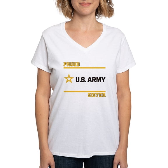CafePress - Proud Army Sister Black And Gold T Shirt - Womens Cotton V-Neck T-shirt