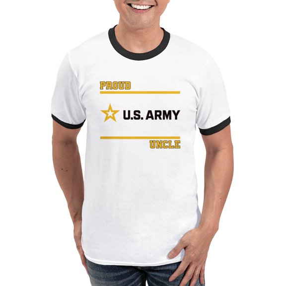 CafePress - Proud Army Uncle Black And Gold T Shirt - 100% Cotton Ringed T-Shirt