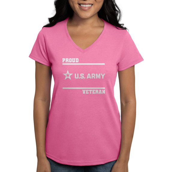 CafePress - Proud Army Veteran White T Shirt - Women's V-Neck Dark T-Shirt
