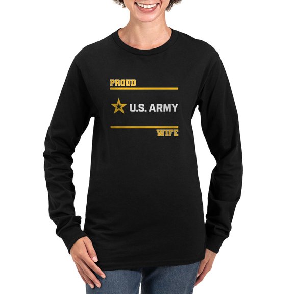 CafePress - Proud Army Wife White And Gold Long Sleeve T Shirt - Women's Long Sleeve Graphic Tee Casual Fit