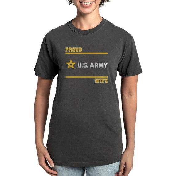 CafePress - Proud Army Wife White And Gold T Shirt - Womens Comfort Colors® Shirt