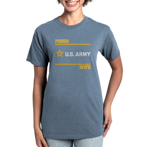 CafePress - Proud Army Wife White And Gold T Shirt - Womens Comfort Colors® Shirt